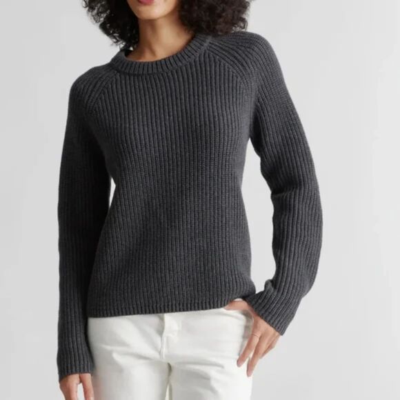 Quince Organic Cotton Fisherman Crew Sweater Charcoal Gray Size XL Knit Oversize - Picture 1 of 4